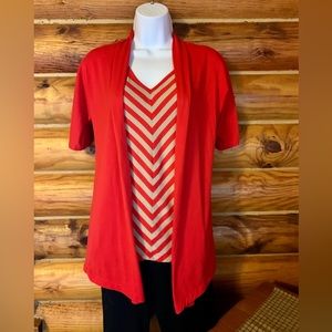 Croft & Barrow V-neck Red Beige Striped Chevron Cardigan Striped Small